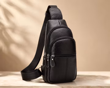 Men's Genuine Leather Sling Bag, Full Grain Cowhide Crossbody Chest Bag, Large Capacity Business Travel Shoulder Bag