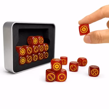 Red Gold Resin Dice Set Wargaming Dice Berserker Chaos Warrior Faction Symbol Tabletop RPG Dice Set with Tin Box Fantasy Game Accessories