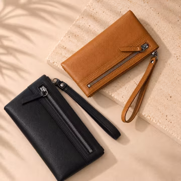 Genuine Leather Long Wallet, Large Capacity Zip Clutch Wallet, Wristlet Wallet, Card Holder, Phone Wallet, Everyday Organizer