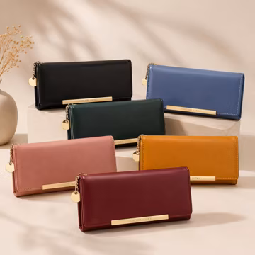 Leather Long Wallet for Women, Large Capacity Clutch Purse, Card Holder, Elegant Organizer Gift for Her