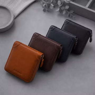 Genuine Leather Zip Wallet, Compact Card Holder, RFID Wallet, Minimalist Unisex Wallet, Gift for Her & Him