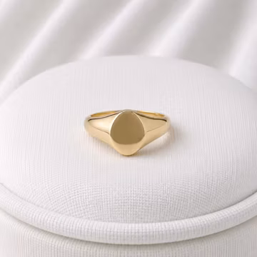 Solid Gold Teardrop Signet Ring, Minimalist Oval Statement Band