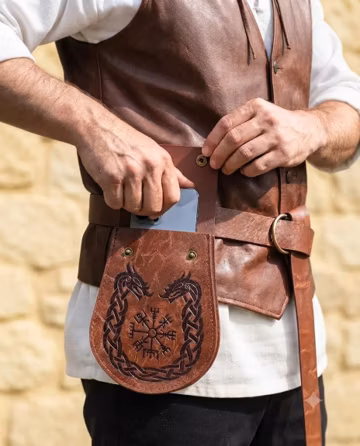 Handcrafted Viking Rune Belt Pouch, Medieval Faux Leather Waist Bag, LARP Cosplay Belt Bag, Renaissance Festival Accessory