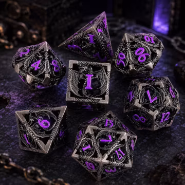 Hollow Dragon Metal Dice Set, 7Pcs Polyhedral DND Dice, Fantasy Metal RPG Dice for Tabletop Games, Dungeon Master Gift