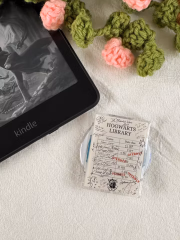 Retro Library Card Ereader Grip, Clear Device Holder, Book Lover Gift, Cozy Reading Accessory