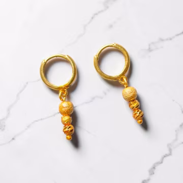 Gold Plated 925 Sterling Silver Huggie Hoop Earrings, Minimalist Dangle Earrings, Beaded Hoop Earrings, Everyday Jewelry Gift for Women