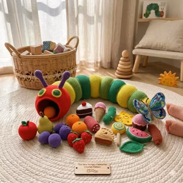 Hungry Caterpillar Crochet Pattern Bundle, Amigurumi Play Food Set Pattern, Interactive Toy Crochet PDF, Montessori Gift DIY