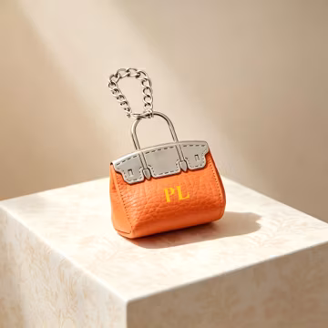 Mini Handbag Leather Keychain 3D Puffy Bag Charm with Silver Chain Strap Custom Monogram Fashion Birthday Gift