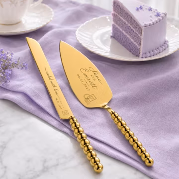 Personalized Wedding Cake Cutting Set, Custom Gold Cake Knife and Server Gift for Couples