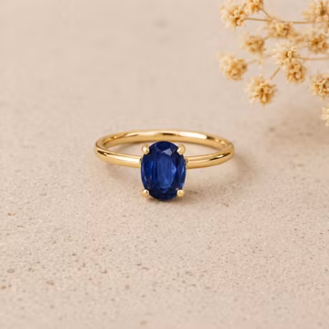 Oval Blue Sapphire Ring, 14K Gold Solitaire Ring, September Birthstone Ring, Minimalist Engagement Ring, Promise Ring, Birthday Gift for Her