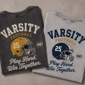 Varsity Football Helmet Acid Wash Oversized Tee, Front Back Print Retro Vintage Sports Graphic T-shirt Back To School