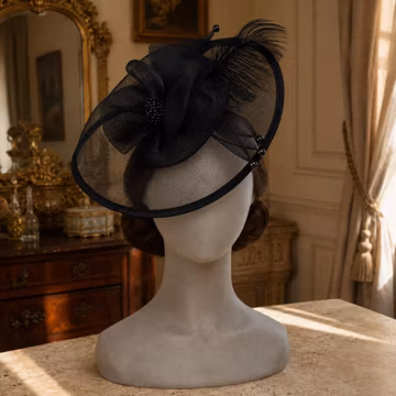 Black Feather Fascinator Hat for Women, Rose Bow Saucer Headpiece, Kentucky Derby Wedding Guest Tea Party Hat