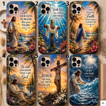 Jesus Christian Phone Case, Bible Verse Faith Case, Walk By Faith Cross Cover for iPhone 17 16 15 14, Samsung S26 S25 S24