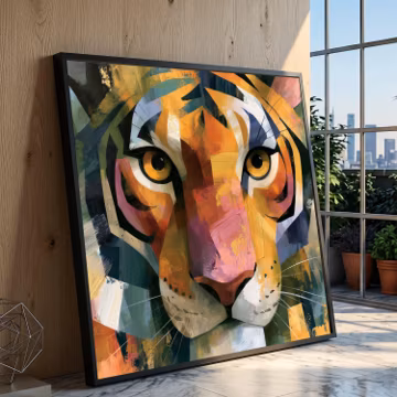Bold Tiger Face Canvas Wall Art, Modern Abstract Animal Portrait, Colorful Wildlife Decor, Contemporary Wall Hanging, Large Canvas Artwork