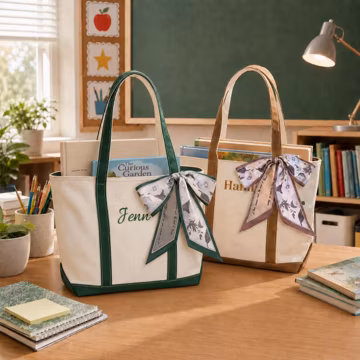 Personalized Embroidered Tote Bag, Custom Name Canvas Bag with Ribbon, Bridesmaid, Bridal, Teacher or Travel Tote