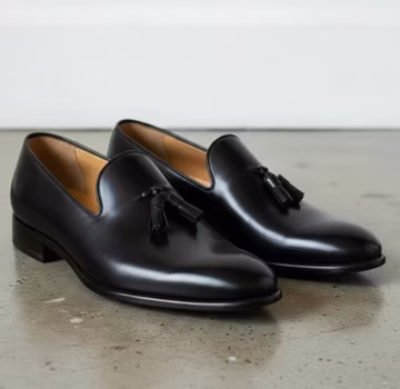 Men's Belgian Tassel Loafers Handmade Black Leather Formal Wedding Dress Slip On Shoes