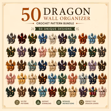 Dragon Wall Organizer Crochet Pattern PDF, Fantasy Hanging Storage Pocket, Amigurumi Dragon Wall Decor, 3D Image Tutorial, Instant Download