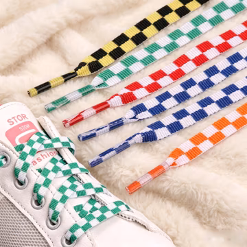 Checkered Flat Shoelaces, Two Tone Plaid Replacement Shoe Laces, Colorful Stripe Check Shoestrings for Sneakers, Casual Shoes, Skate Shoes