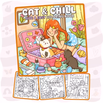 Cat & Chill Coloring Book | 40 Cozy Pages + 10 Free Pages, Cute Cats, Relaxing Everyday Moments, Cozy Home Scenes, Printable PDF for Adults