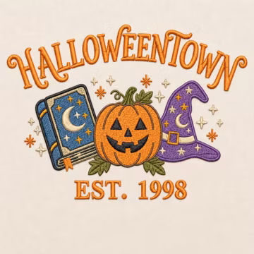 Halloween Embroidery Design, Pumpkin Witch Hat Book Machine Embroidery File, Spooky Season Vintage Halloween Pattern