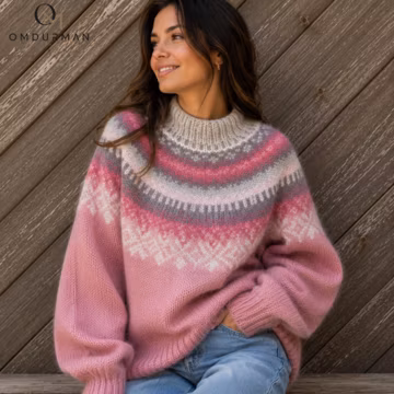 Nordic Fair Isle Oversized Knit Sweater, Scandinavian Cozy Pullover