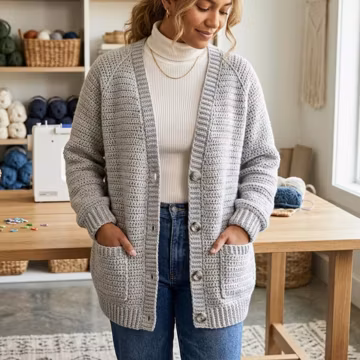 Beginner Crochet Cardigan Pattern PDF | Easy Raglan Sweater | Seamless Top Down | Oversized Cozy Cardigan | XS-5XL Sizes Included