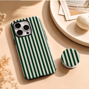 Forest Green Vertical Stripe iPhone Case, Green Striped MagSafe Cover,Customizable For iPhone 11-18 Pro Max,Samsung S20-S26 And Other Models