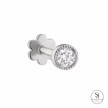 Bezel Moissanite Stud 925 Silver | Flat Back Cartilage Tragus Earring | Minimalist Dainty Stud | Helix Conch Piercing Jewelry Gift for Women