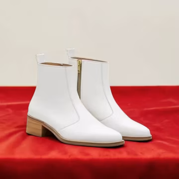 Western White Leather Ankle Boots for Men Side Zipper High Heel Boots
