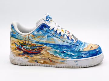 Custom Hand Painted Sneakers, Van Gogh Fishing Boats Design, Custom Air Force 1, Art Lover Gift, Unique Birthday Gift, Best Friend Gift