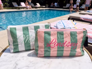 Personalized Embroidered Makeup Bag with Waterproof PVC Exterior and Striped Design for Travel