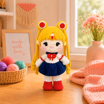 Yellow Hair Magical Girl Amigurumi Crochet, Sailor Doll Plush Pattern, Anime Doll (Digital Download)
