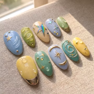 3D Gold Swirl Press On Nails, Y2K Fairycore Almond