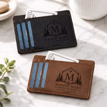 Personalized Leather Card Holder Wallet, Custom Engraved Minimalist Wallet, RFID Slim Front Pocket Wallet for Men, Gift for Him