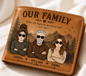 Personalized Family Portrait Wallet, Custom Bifold Wallet for Dad, Gift From Kids, Father's Day Gift, Family Keepsake, Dad Birthday Gift