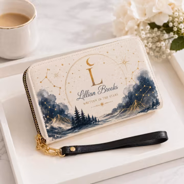 Personalized Zodiac Wallet, Custom Name Wallet for Women, Astrology Celestial Zip Wallet, Birth Month Gift, Bridesmaid Gift, Gift for Her