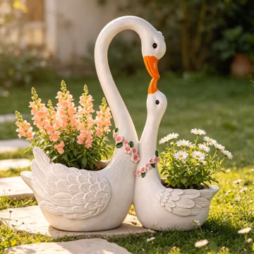 Mother Baby Swan Resin Double Planter Pot 42cm Tall, Affectionate Parent Child Swan Flower Pot for Outdoor Garden Patio Home Tabletop Decor