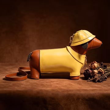 3D Dachshund Crossbody Bag, Dog Shape Novelty Leather Shoulder Purse