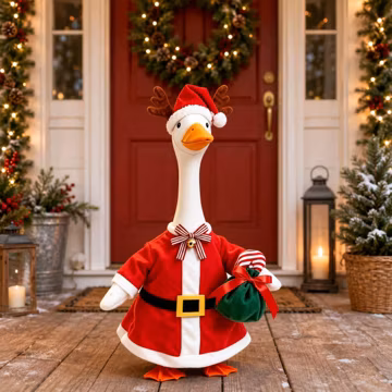 Christmas Porch Goose Outfit, 23 Inch Lawn Goose Santa Costume, Holiday Goose Clothing, Winter Yard Decor, Farmhouse Porch Goose Accessory