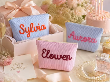 Custom Embroidered Name Makeup Pouch, Striped Canvas Travel Bag, Bridesmaid Birthday Gift