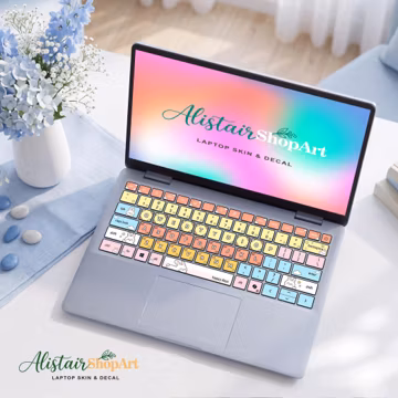 Cute Bunny Dell Keyboard Stickers Pastel Kawaii Keyboard Skin Decal Custom Keyboard Wrap Vinyl Birthday Gift for mom Dell XPS 16 Inspiron 15