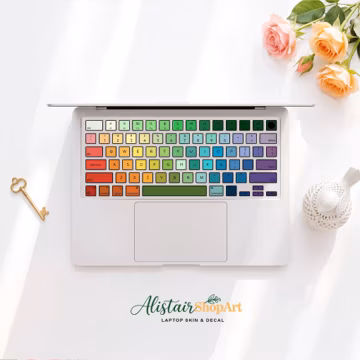 Pastel Rainbow Keyboard Sticker British English Layout Cute Aesthetic Decal, Colorful Laptop Skin Birthday Gift for Macbook Air 15 PRO NEO