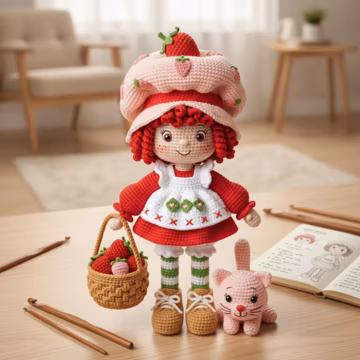 Strawberry Shortcake Crochet Doll Pattern PDF, Amigurumi Doll Pattern, Cute Girl Plush Toy, DIY Handmade Gift, Instant Download