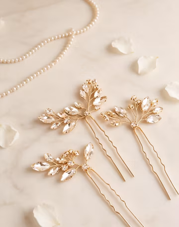 Gold Crystal Leaf Hair Pins Set, Boho Rhinestone Bridesmaid Hair Pieces Wedding Hair Accessories