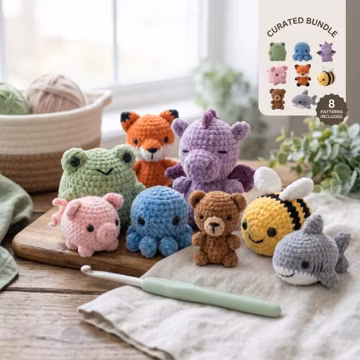 8-in-1 No Sew Crochet Pattern Bundle PDF | Beginner Amigurumi Patterns | Big Pocket Pets | Instant Download | No Sew Plush Animals Crochet