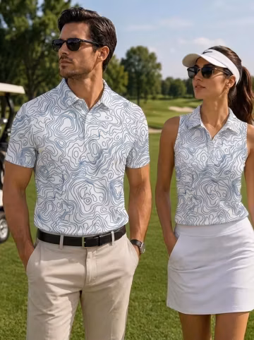 Topographic Edition 3D Golf Polo, Contour Line Graphic Men Shirt, All Over Print Golfing Apparel, Unique Gift for Golfer