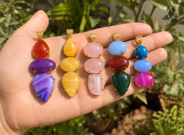 Colorful Multi Gemstone Pendant, Gold Plated Statement Pendant, Agate Rose Quartz Green Onyx Chalcedony Necklace Charm Gift