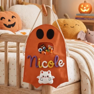 Personalized Trick or Treat Bag, Halloween Candy Bag for Kids, Custom Name Halloween Bag, Ghost Treat Bag, Kids Halloween Gift