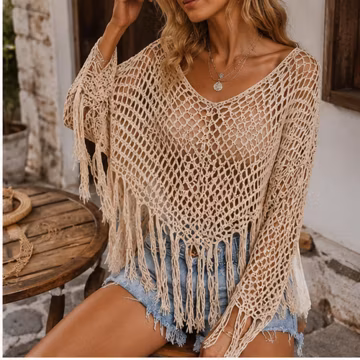 Crochet Mesh Fringe Poncho Top Pattern PDF, Beginner Boho Crochet Top Tutorial, Easy Mesh Cover Up, Summer Beach Shawl DIY Gift Pattern