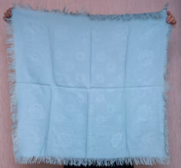 Vintage Ukrainian Shawl, Light Blue Cotton Blend Scarf Square Floral Patterned Shawl, Retro Evening Accessory Hustka Babushka Gift idea